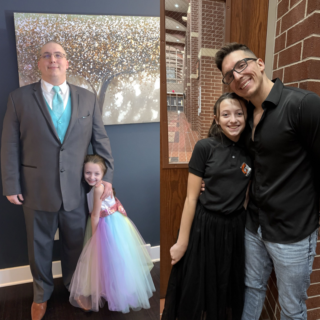 Anthony before and after his weight loss transformation, pictured with his daughter